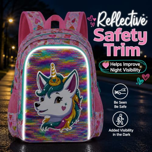 Image of 16 inch Fox Backpack for Girls, 3Pcs Sequin Bookbag Set for Kids, Elementary Preschool Preschool School Backpacks with Lunch Box (Pink)