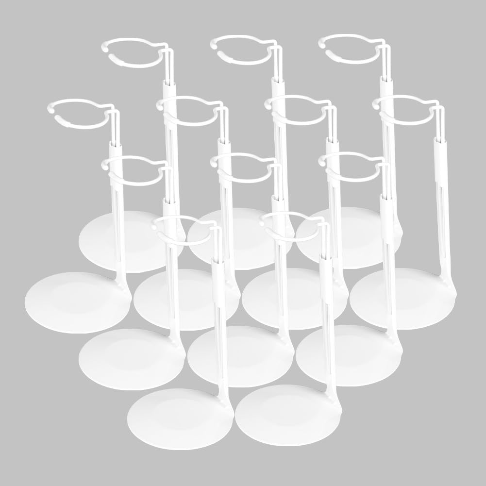 UCanaan 12 pcs Doll Stand - Action Figure Stands with Expandable Waist Wire for 8"-14" Dolls Doll Stands for 8 to 12inch Dolls Suitable for 1/6 Dolls Accessories，Action Figure Stand (White, 12)