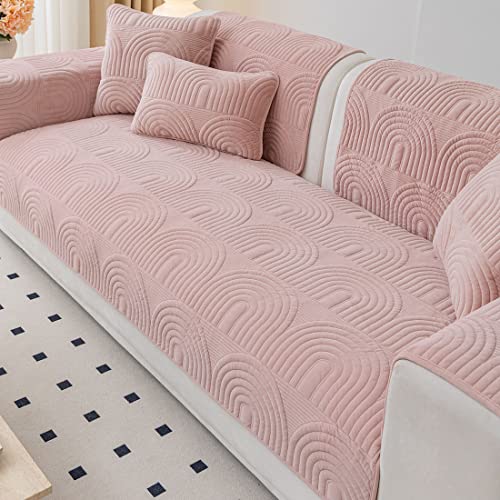 Vctops Velvet Plush Couch Sofa Cover Geometric Quilted Sectional Couch Covers Non Slip Fluffy Soft Sofa Slipcover For Dogs, Children, Pets Furniture Protector (Pink,28"X28") #TOP4