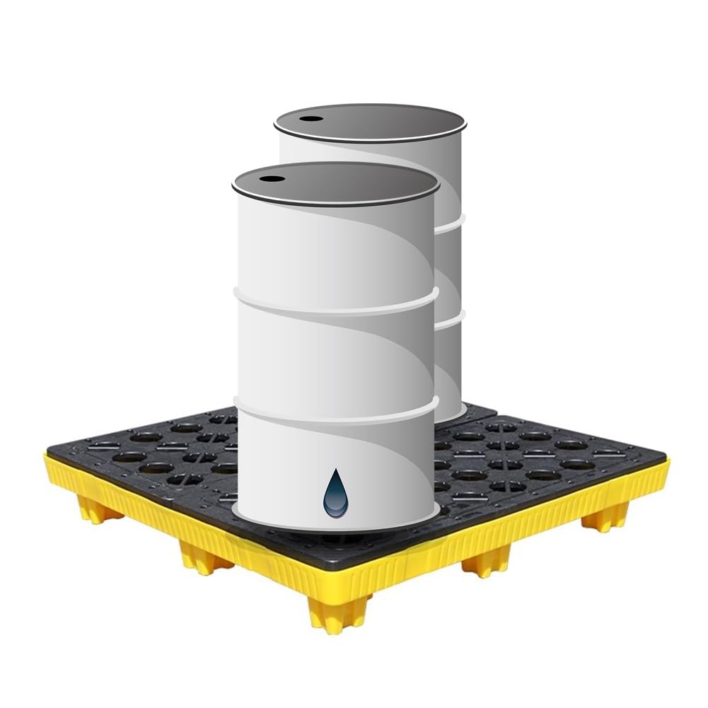 JKJZSALJ Modular Spill Containment Pallet, Heavy-Duty Anti-Leakage Platforms With Grating, 120X120Cm & 120X60Cm For Safe Liquid Storage & Spill Protection,Yellow,120 * 120 * 18cm