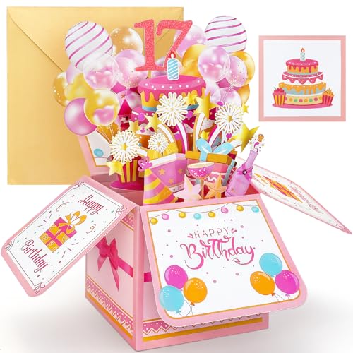 YianHien 17th Birthday Card 3D Box Pop Up Birthday Gifts for Girls