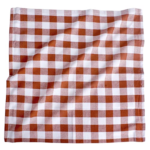 Image of FINGERCRAFT Dinner Table Napkins, Pack of 12, Everyday Use, Quality Cotton Buffalo Plaid Cloth Napkins Washable & Reusable 20in x 20in, Rust /White