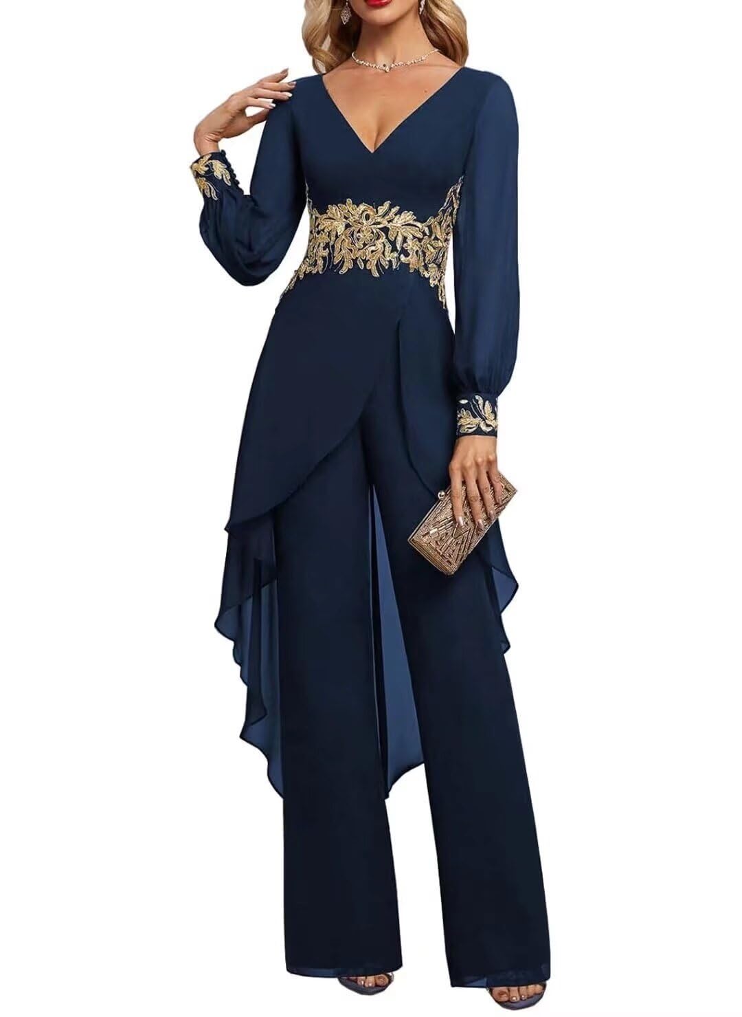 Mother of The Bride Pant Suits 2 Pieces Pants Suits Chiffon Wedding Pantsuits for Women Dressy Formal Outfit