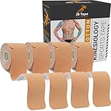 JB Tape Kinesiology Tape – 80 Precut 10-Inch Strips – Beige – Elastic, Latex-Free, Water Resistant – Athletic Muscle & Joint Support – 4 Rolls