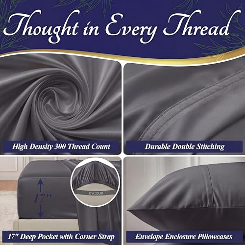 Image of DECOLURE 100% Viscose Derived from Bamboo Sheets King Size - Luxury 4 Pc Naturally Cooling Sheets, Ultra Soft Bed Set - Deep 17 inch Pockets, Durable Double Stitching, Oeko Tex Standard (Charcoal)