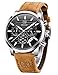 BENYAR Chronograph Waterproof Watches Business and Sport Design Black Leather Band Strap Wrist Watch for Men (L Rose Gold Black B)