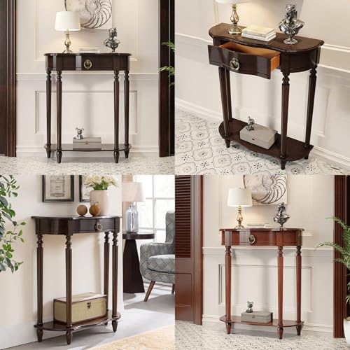 Mesa consola con cajón mesa de entrada semicircular de madera con estante de almacenamiento 4