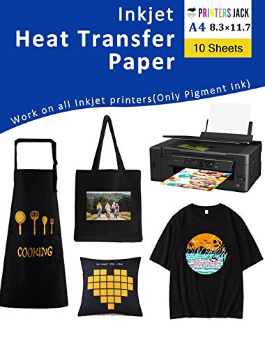 Iron-On Heat Transfer Paper for Dark Fabric 10 Sheets 8.3x11.7" T-Shirt Transfer Paper