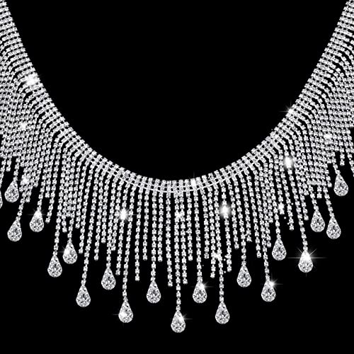 1 Yard Rhinestone Ribbon Tassel Chain, Rhinestone Fringe Trim Chain Rhinestone Applique Diamond Crystal Tassel Fringe Trim for Sewing Crafts Clothing Accessories Jewelry DIY Decoration (Sliver)