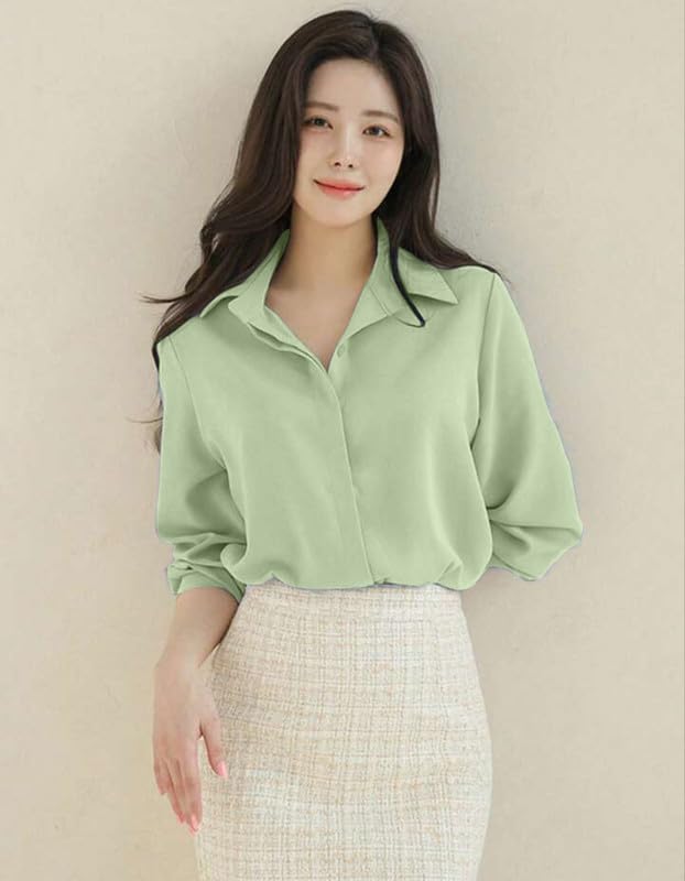 Image of Women's Regular Fit Korean Style Shirts | Stylish Western Shirt with Concealed Placket | Casual & Office Wear Shirt for Women