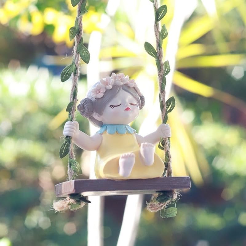 Image of The Decorshed Cute Girl Swing Idol Figurine - Combo Pack of 2 | Decorative Resin Cute Idol of Girl On Jute Rope Swing | Home Decor Item | Ideal for Gardens, Balconies, Windows & Kids Room