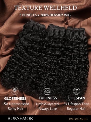 BUKSEMOR Kinky Curly 100% Human Hair Bundles Soft Full & Thick 26 28 30Inch — view 3
