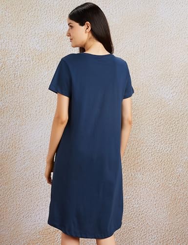 Image of Amazon Brand - Symbol Women Cotton Knee Length Regular Fit Nighty | Night Dress (Available in Plus Sizes)
