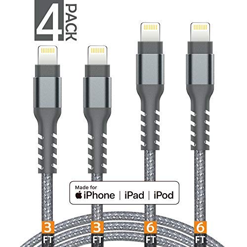 AHGEIIY iPhone Charger Cable,MFi Certified Lightning Cable- 4Pack [2x3FT 2x6FT] Nylon Braided Fast