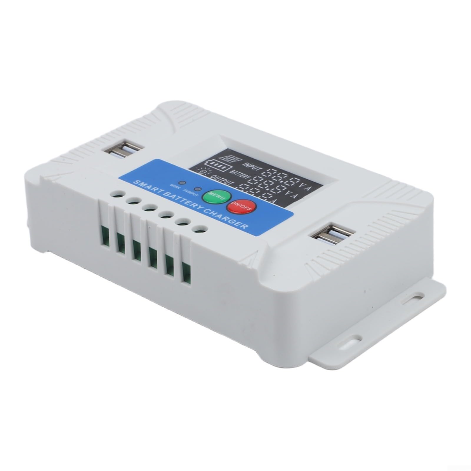 Regulador de carga solar PWM 30A para autocaravanas con pantalla LCD y puertos USB duales de 5V