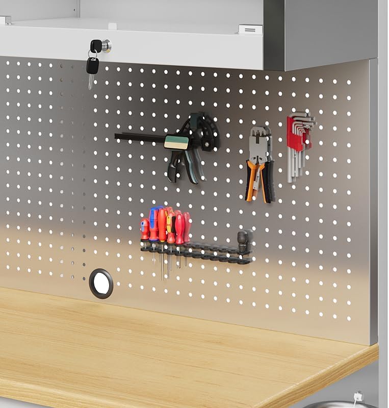 72 Inch Rolling Tool Cabinet Heavy-Duty Garage Workbench with 15 Drawers & 3 Cabinets Steel Frame Workshop Table for Mechanics Garage Organization Large Tool Bench Storage with Pegboard Silve product thumbnail 8