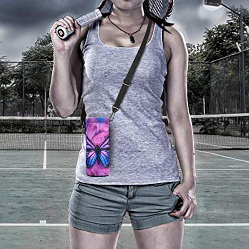 AUPET Water Bottle Sling Bag Carrier Crossbody Sleeve,Insulated Neoprene Bottle Case Holder Pouch Cover 500ML/17oz with Shoulder Strap for Walking Women Men (Purple Butterfly)