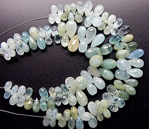Perles aigue-marine facettées en goutte au dégradé lumineux pour bijoux haut de gamme