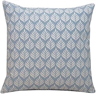 Linen Loft Scandi Minimalist Leaf Cushion Cover in Cornflower Blue. Double Sided. 17x17 Square Pillow Case. Handmade in the UK, 100% Cotton. Scandinavian Botanical Floral Design.