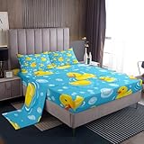 Picture of Erosebridal Kids Yellow Rubber Duck Twin Bed Sheets Cartoon Ducks Sheet Set Funny Animal Bedding Set Cute Pet Animal Sheets for Boys Girls