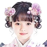 OTAKUMARKET 髪飾り 七五三 成人式 浴衣 髪 飾り 花 袴 着物 振袖 和装 卒業式 結婚式 髪留め 子供 和風 高級造花 ヘアアクセサリー 2点セット (パープル A)