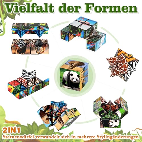 Sternenwürfel Zauberwürfel Set, Unendlichkeitswürfel Zappelspielzeug für Kinder, Tierspielzeug für 3 Jahre, Reise Puzzle-Würfel für 6 7 8 9 10 11 Jahre Alten Jungen Mädchen Geschenke (Tier-Thema)