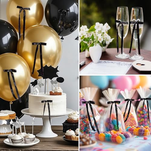Image of Black and Gold Balloons Arch Garland Kit, 5 10 12 18 inch Black Gold Balloons with Explosion Star Balloons & 10pcs Black Bows,101pcs Balloons for Anniversary Wedding Birthday Party Decorations