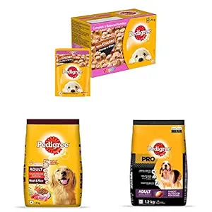 Pedigree Wet Food for Puppy, Chicken Chunks in Gravy Flavour, Pack of 15 & Dry Food for Adult Dogs, Meat & Rice Flavour, 1.2kg Pack & PRO Expert Nutrition Dry Food for Small Breed Adult Dogs, 1.2kg