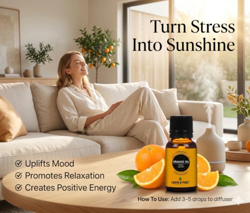 Image of Earth N Pure Orange Oil 100% Pure & Natural | Sweet Orange Essential Oil for Diffuser, Aromatherapy, Skin Care, Hair Care & Cleaning |for Fresh Mood & Home Fragrance | Undiluted Therapeutic Grade - 250ml