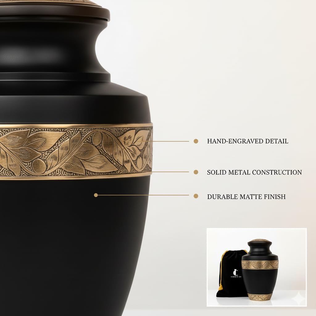 Premium Urn for Human Ashes, Itemsandco Funeral Urn Adult, Elegant Grecian Black Memorial Urn for Women and Men, 200 lbs Capacity - Image 4