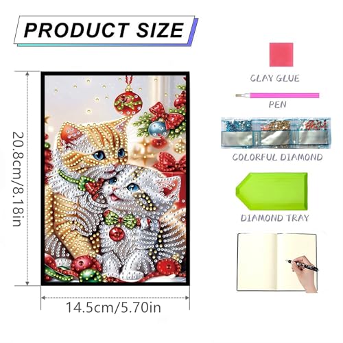Carnet de notes de Noël Diamond Painting chat pour le bureau et l'étude
