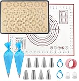 【Multiuso】 la alfombrilla para hornear macaron puede hacer 30 macarrones a la vez. Los pequeños círculos de la alfombra pueden ayudar con la decisión de tamaño y muy útil. Es ideal para hacer macarrones, galletas, pasteles, masa rodante, pan, pizza, albóndigas, etc. La alfombrilla de repostería es adecuada para amasar, hornear y enrollar. El raspador, las bolsas de ribetes y las puntas pueden ayudarte a crear hermosos patrones, fácil de satisfacer tus necesidades de decoración de tartas.