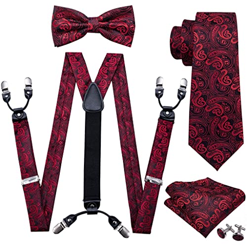Corbata preanudada roja de seda con diseño paisley para hombre miniatura 1