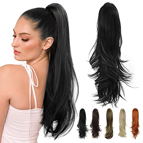 Isaic Ponytail Extensions Claw Clip In Ponytail Hair Extension 22 Inch Pony Tail Hair Extension For Women Natural Wavy Sythetic Hairpieces For Daily Use(Natural Black) #TOP7