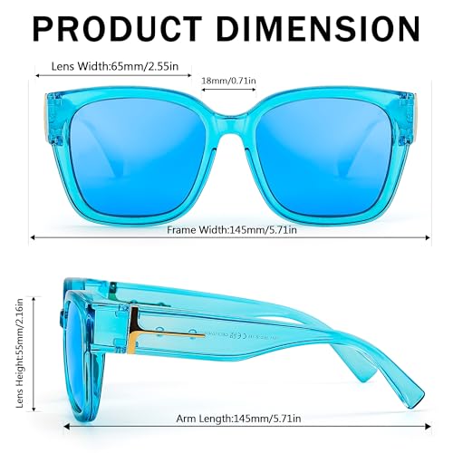 Image of SIPHEW Mirrored Sunglasses Polarized Fit Over Glasses for Women - Trendy Large Square w UV400 Protection Sun Glasses
