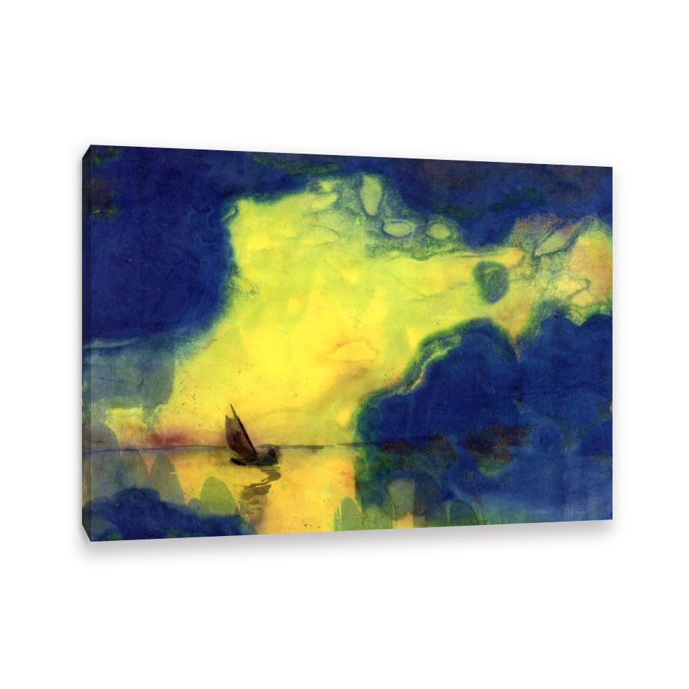 RXNHGJDS Emil Nolde Seascape Canvas Wall Art The Sea at Dusk Expressionist Abstract Ocean Poster Emil Nolde Artwork Wall Decor for Living Room Bedroom Office Home Decor85x60cm(33x24in) Frame