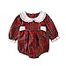 Geagodelia Abiti per Bambine Pagliaccetti Natalizi Colletto per Bambole di Un Pezzo Rifiniture in Pizzo Maniche Lunghe a Quadri Abito Monopezzo(Body Rosso 6, 0-3M)