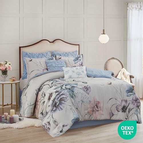 Madison Park Floral Cotton Shabby Chic Comforter Set, 8PC Queen Bedding Set - image 2