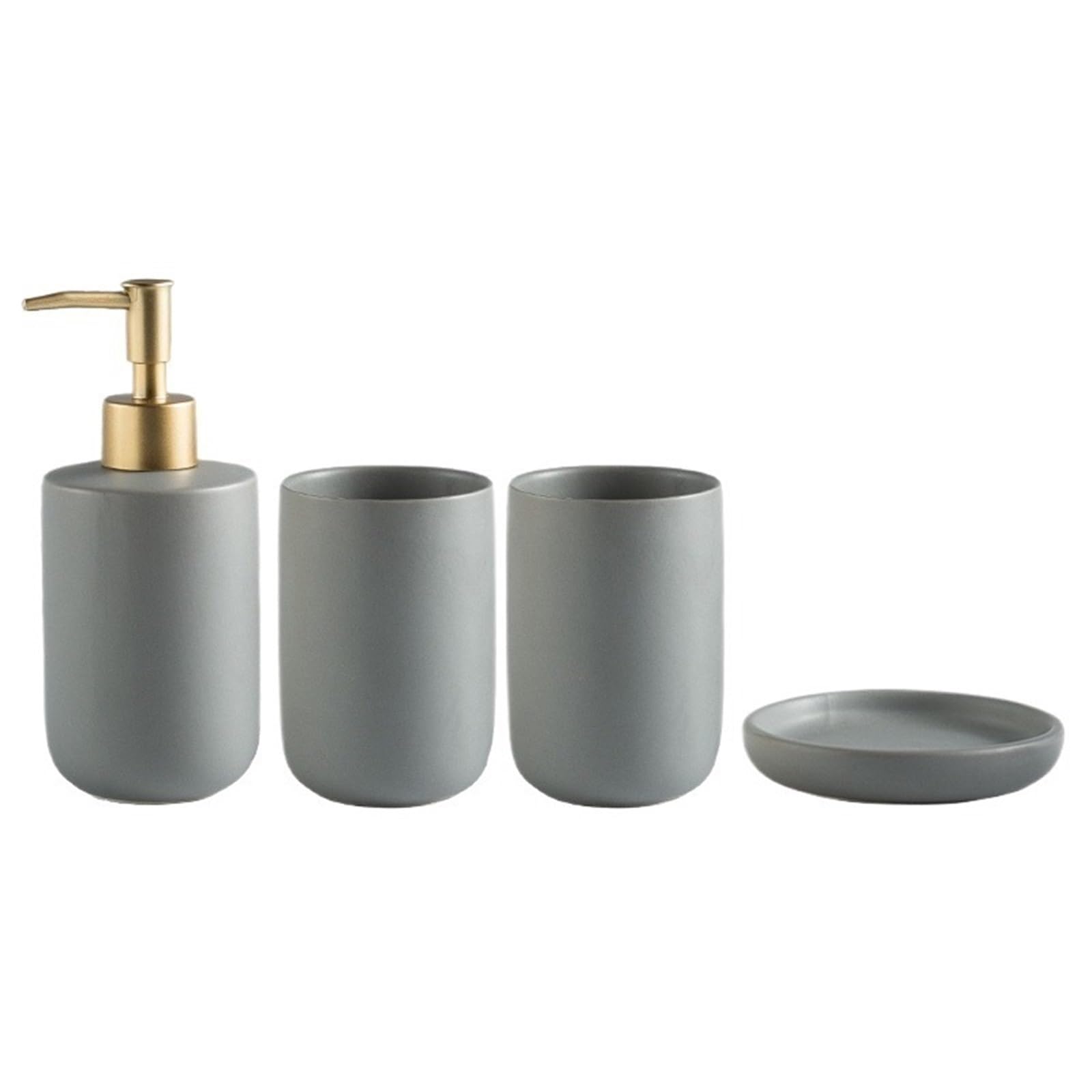 Soap Dispenser 4 Pieces Ceramic Bathroom Accessories Set Includes Lotion Soap Dispenser, Mouthwash Cup, Dish(Gris)