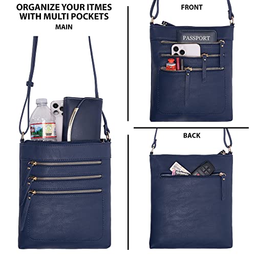 Image of Solene Crossbody Bag Functional Multi Pocket Messenger Purse Top Zip Closure Shoulder Handbag With Adjustable Strap