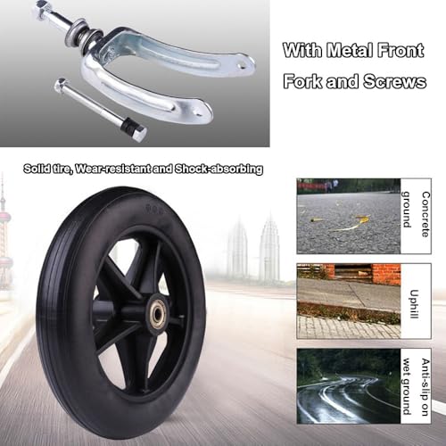 Ruedas de repuesto para silla de ruedas, ruedas sólidas de 6 a 8 pulgadas con horquilla delantera de acero, 2 accesorios de rueda delantera gris/negro