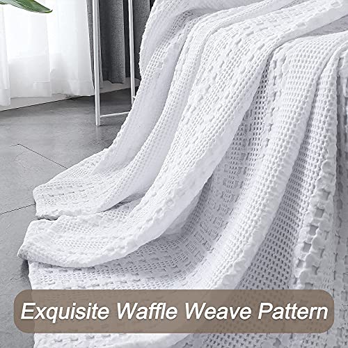 Phf 100% Cotton Waffle Weave Blanket King Size - Washed Soft Lightweight Blanket For All Season - Breathable And Skin-Friendly Blanket For Couch Bed Sofa 108"X90" - White #TOP2