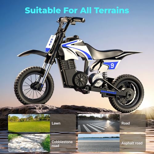 Image of K1 Kids Electric Dirt Bike, 36V, 700W, 16 MPH, 14-Mile, Ages 3-10 (Sky Blue)