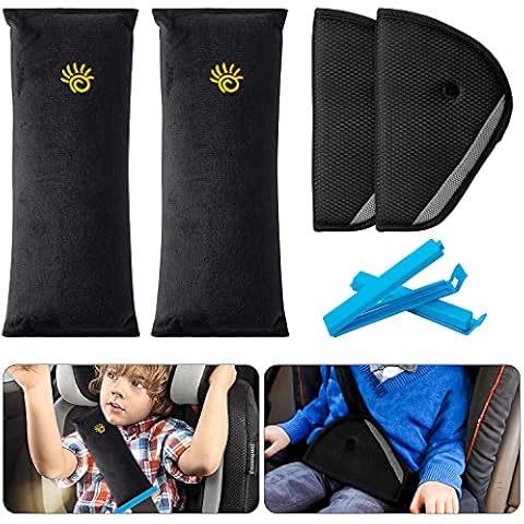 4Pack Seatbelt Pillow Car Seat Belt Covers for Kids, Adjust Vehicle Shoulder Pads Safety Belt Protector Cushion Plush Soft Auto Seat Belt Strap Cover Headrest Neck Support for Children Baby (Black) Cover