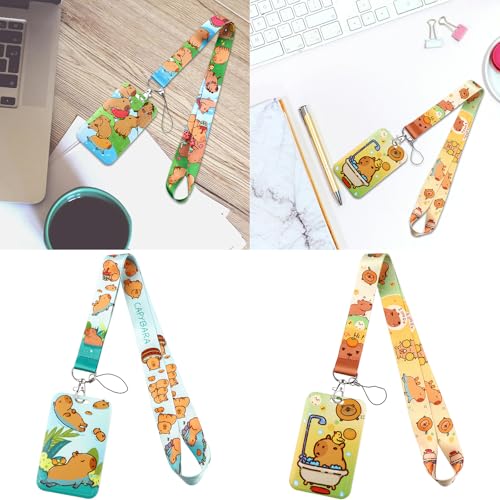Capybaras Lanyards with Keyring Cartoon Animal Card Holder Beautiful Neck Strap Badge Card Holder for Students Girls2