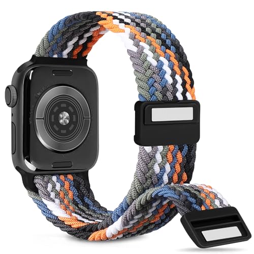 Image of Stretchy Braided Solo Loop Band Compatible with Apple Watch 41mm 40mm 42mm 46mm 45mm 44mm 49mm Women Men, Elastic Magnetic Clasp Nylon Sport Strap for iWatch Series SE 11 10 9 8 7 6 Ultra