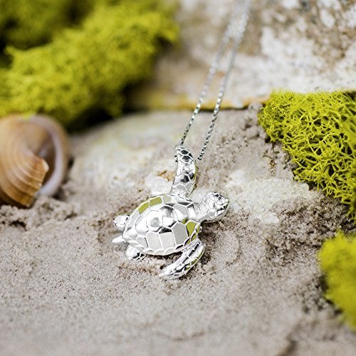 Honolulu Jewelry Company Sterling Silver Turtle Honu Ocean Sea Life Necklace Pendant With 18" Box Chain #TOP3