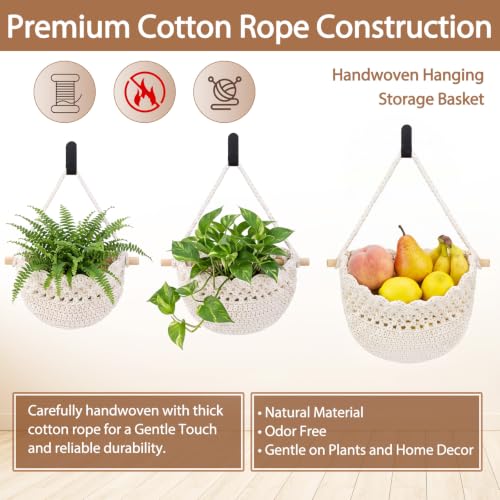 Image of Honeydak 3 Hanging Baskets, White, Lace, Cotton Rope