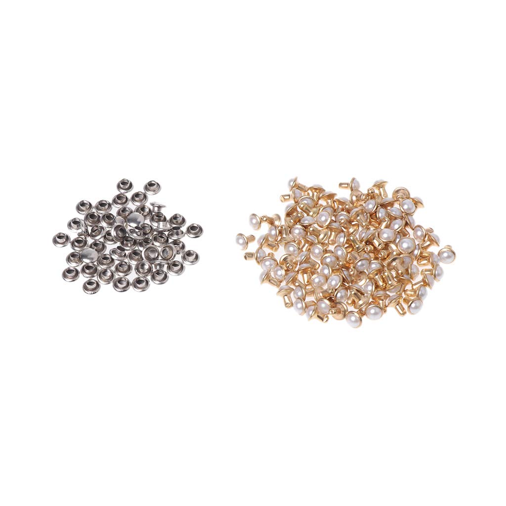 Buwei 100x Imitation Pearls With Rivets Studs Leather Bag Shoes Clothes Crafts Decor