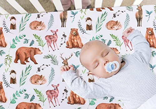 Jola'S House 4 Pack Woodland Forest Animals Wood Neutral Unisex Fitted Baby Crib Sheets Set thumb #1
